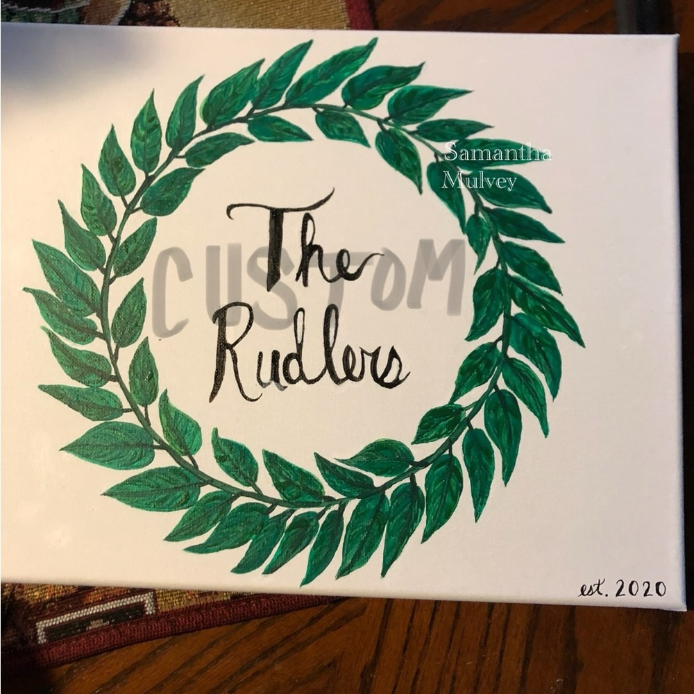 Custom Hand Painted Green Leaf Wreath Wall Art - Picture 2 of 4